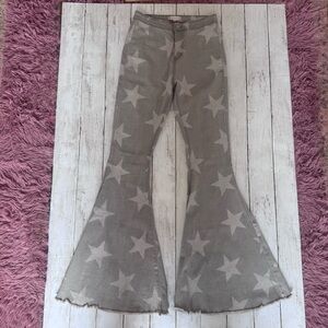 Alter’d State Star Print Flare Jeans Gray Boho Festival Bell Bottoms